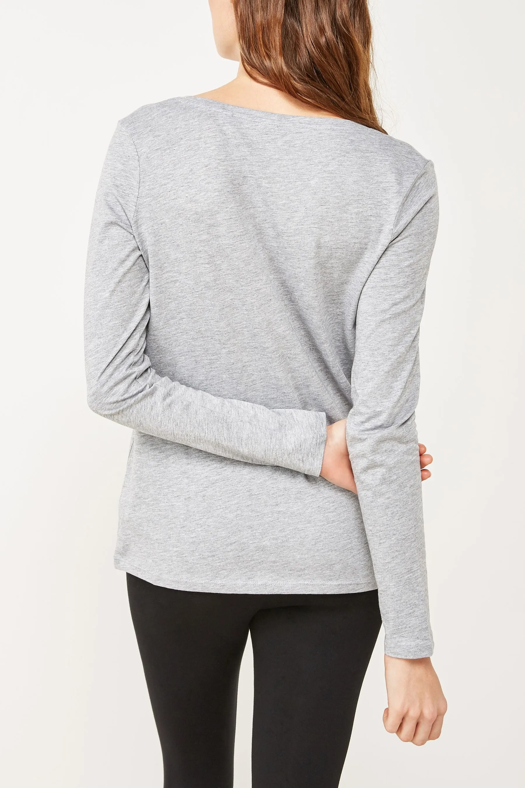 100% Cotone Manica Lunga Girocollo Top    