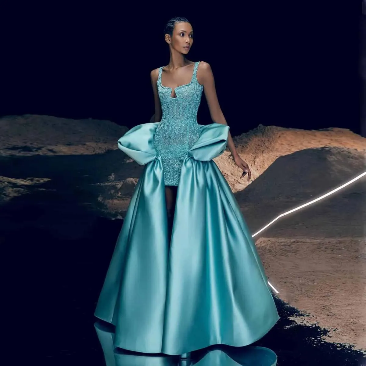 2024 Couture abiti da festa lunghi in rilievo con gonna oversize abito formale unico alto basso abiti da festa eleganti par