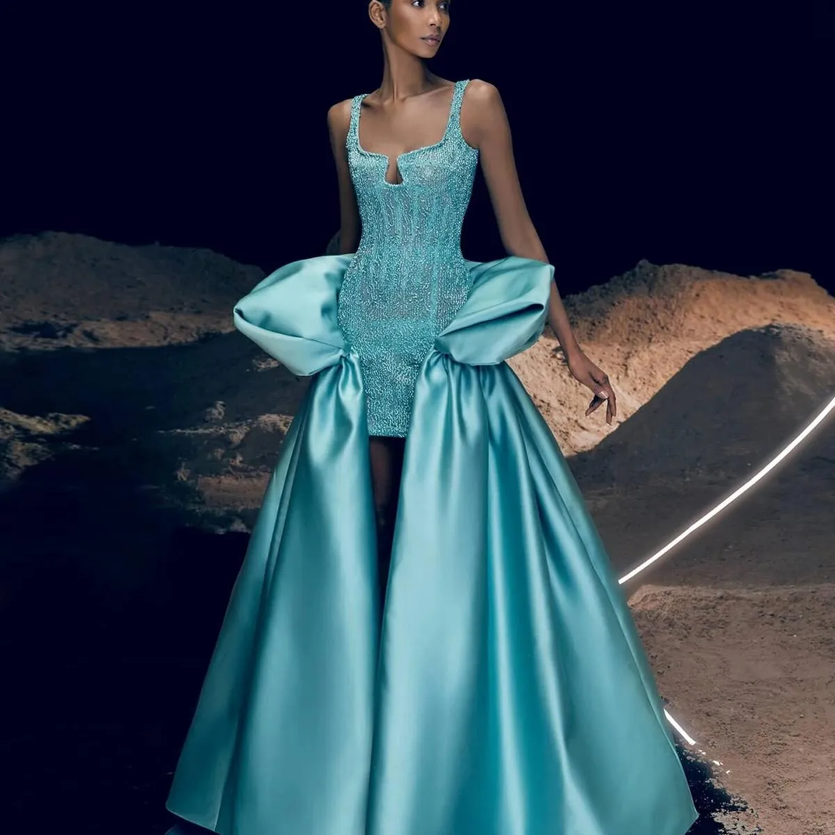 2024 Couture abiti da festa lunghi in rilievo con gonna oversize abito formale unico alto basso abiti da festa eleganti par