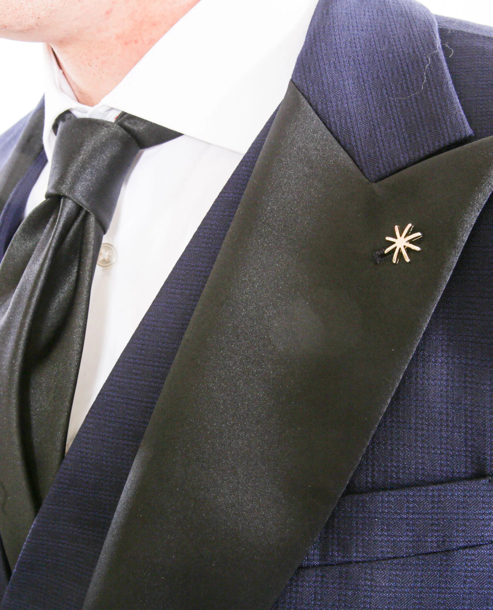 Abito 4 pezzi rever in raso in lana operata blu royal | Manuel Ritz
