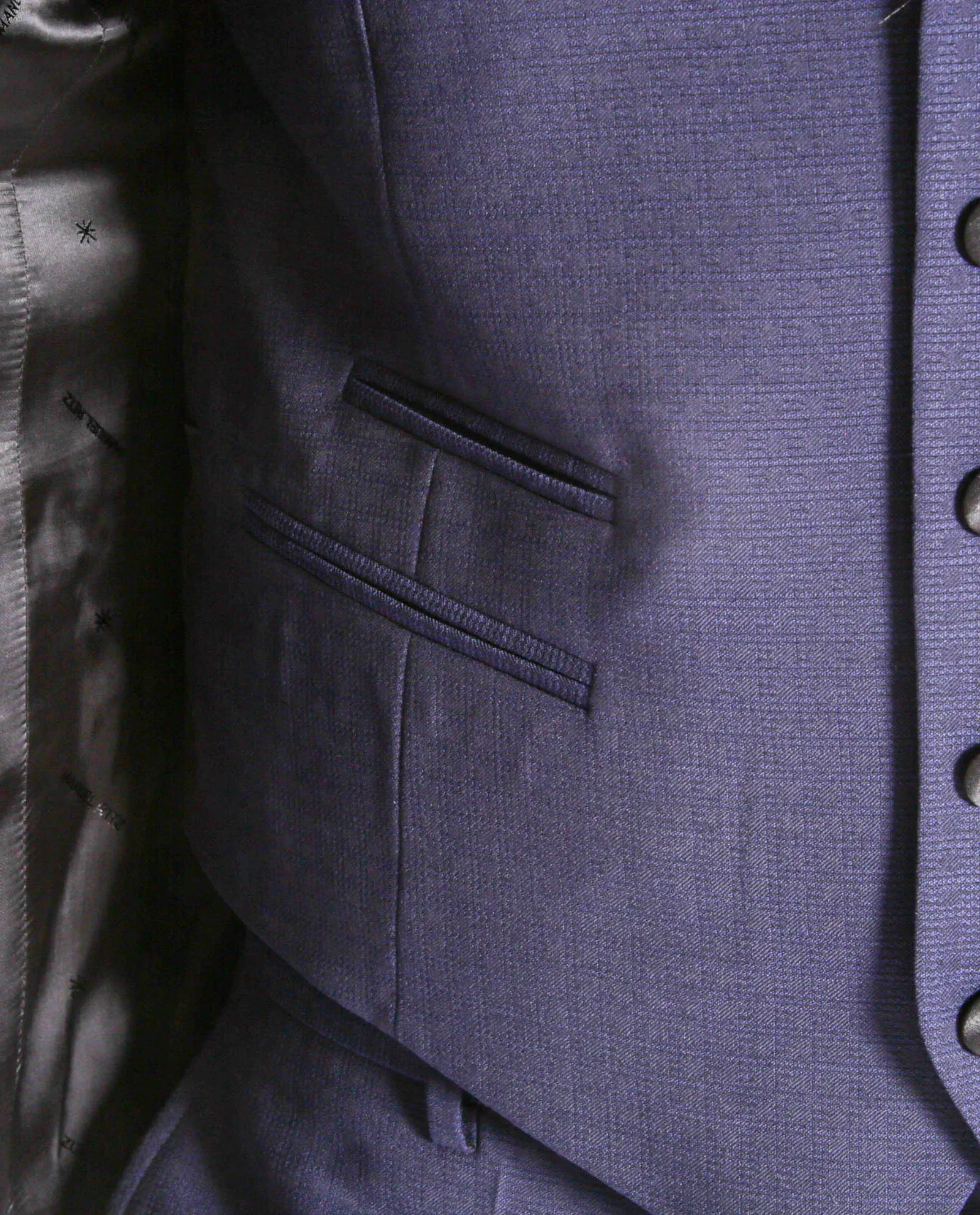 Abito 4 pezzi rever in raso in lana operata blu royal | Manuel Ritz
