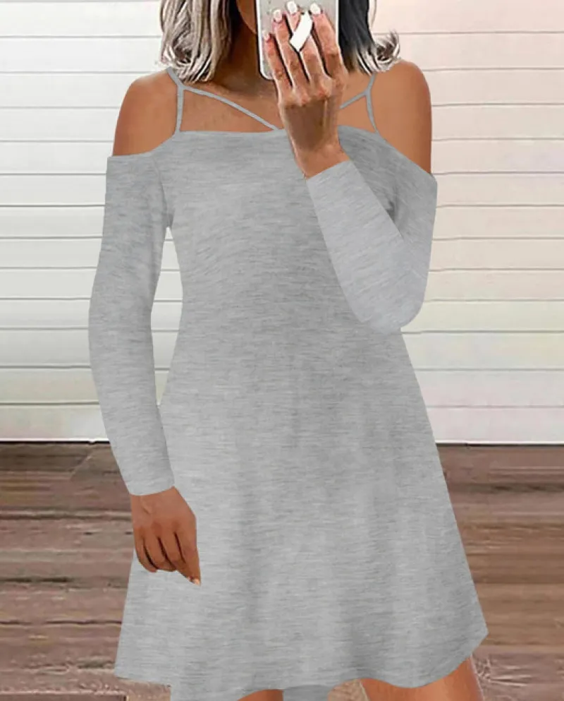 Abito da donna casual a spalla fredda a maniche lunghe a maniche lunghe Abito elegante da festa a spalla fredda sottile Moda Ves
