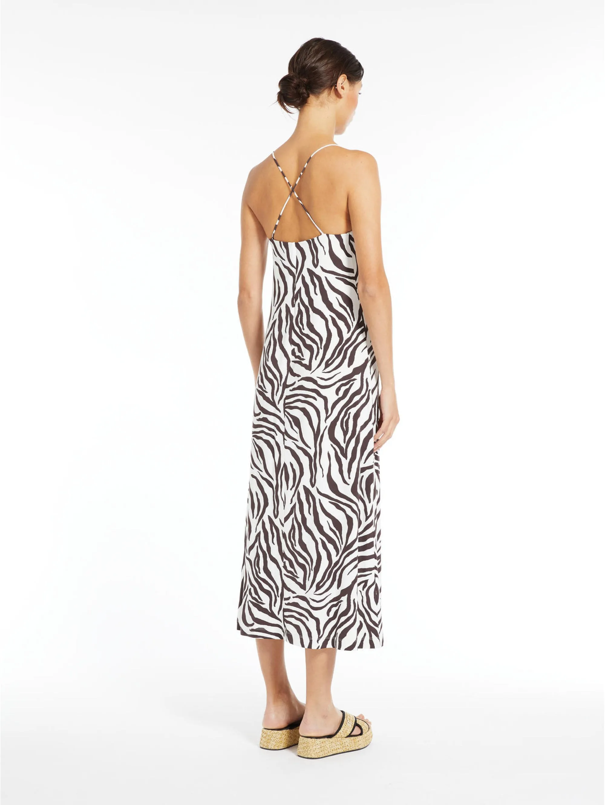 Abito Midi con Stampa All Over Marrone