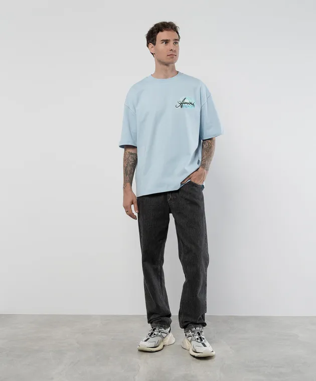 AMIRI T-shirt blu Paradise con stampa graffiti e cristalli AMJYTE1058