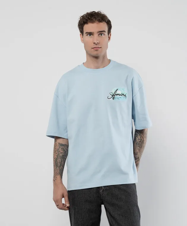 AMIRI T-shirt blu Paradise con stampa graffiti e cristalli AMJYTE1058