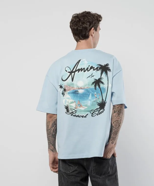 AMIRI T-shirt blu Paradise con stampa graffiti e cristalli AMJYTE1058