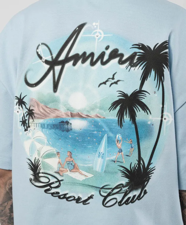 AMIRI T-shirt blu Paradise con stampa graffiti e cristalli AMJYTE1058