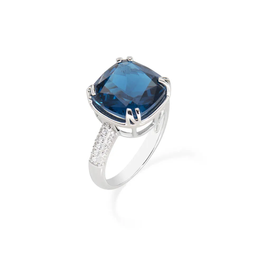 ANELLO COCKTAIL ZIRCONI BLU E BIANCHI AMEN