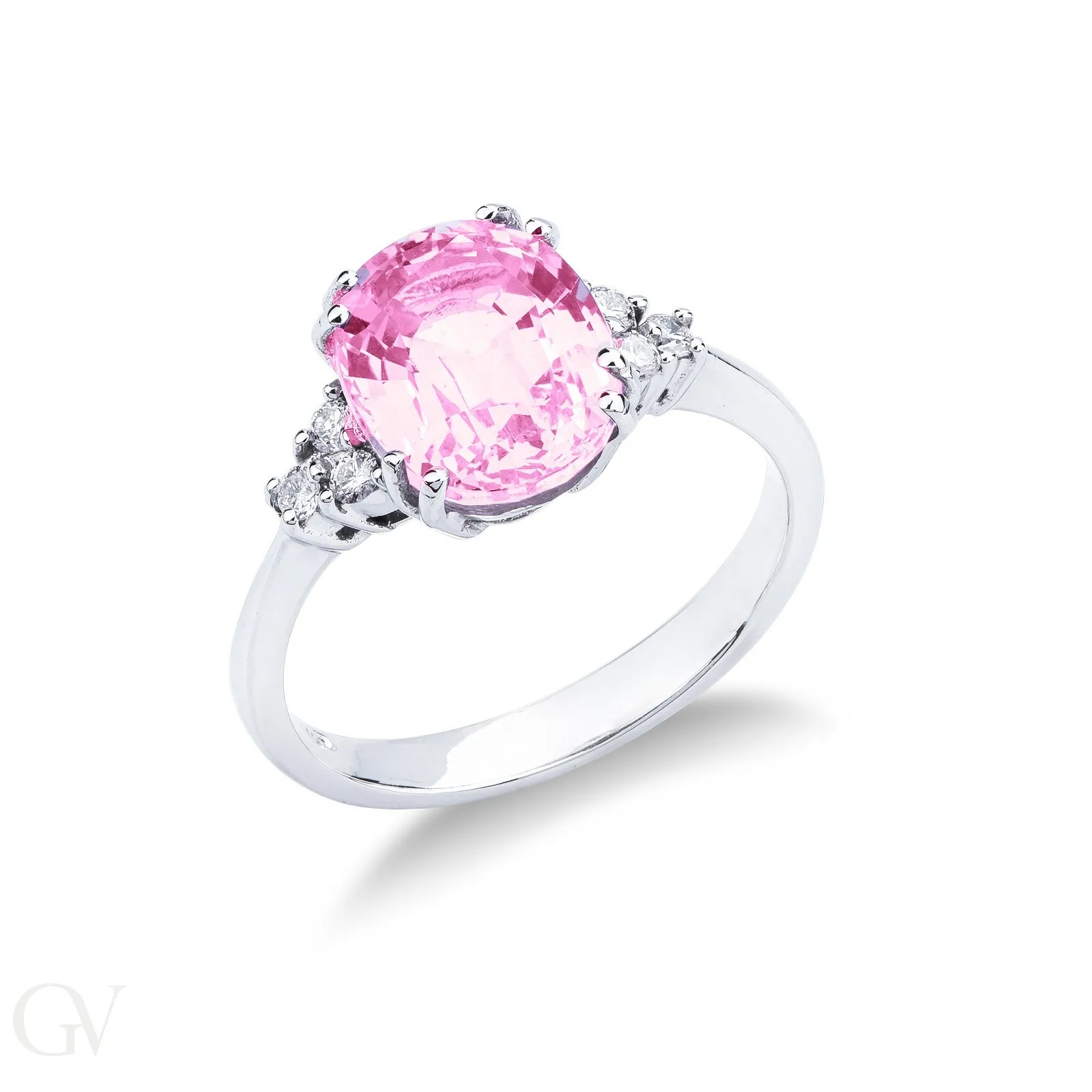 Anello in oro bianco 18k con diamanti e zaffiro rosa