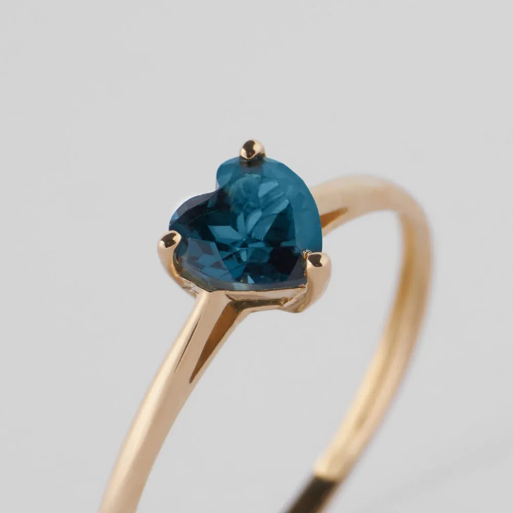 Anello Solitario Cuore Amélie Oro Giallo 375/1000 Topazio London Blue 1426093