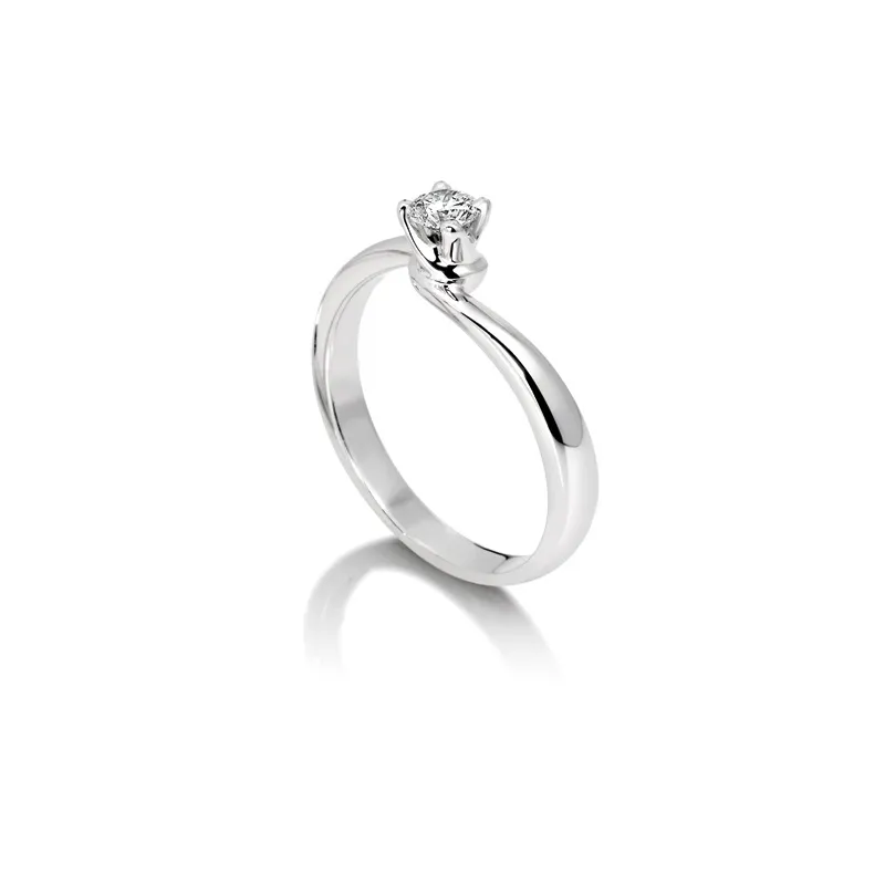 Anello Solitario in Oro Bianco 18 kt. e Diamanti Giorgio Visconti