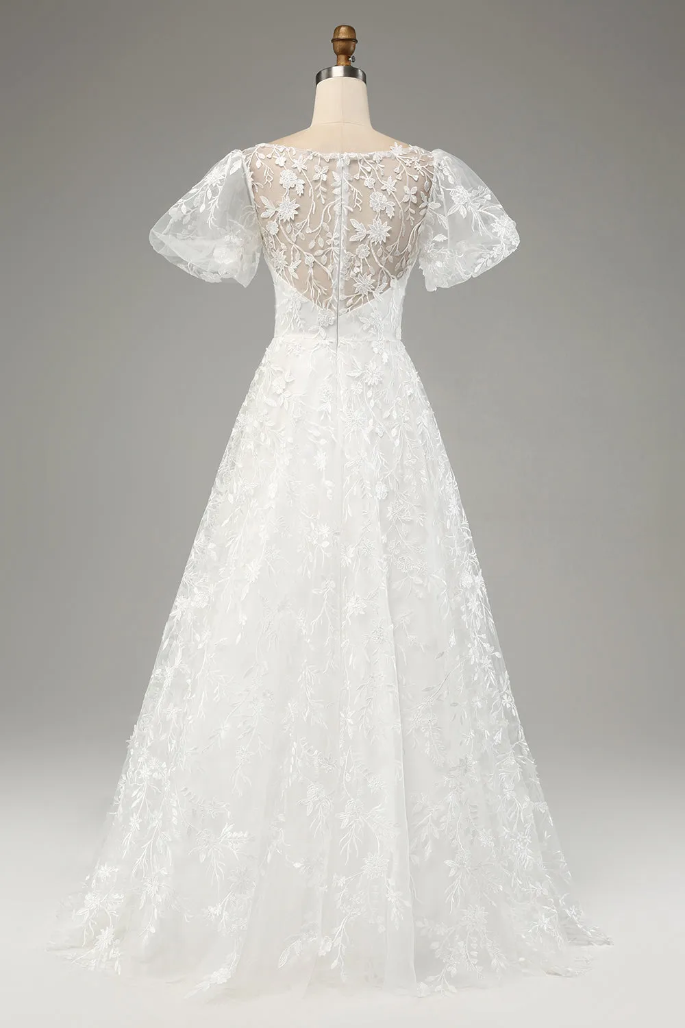 Avorio A-Line Maniche A Sbuffo Abito Da Sposa Con Applicazioni