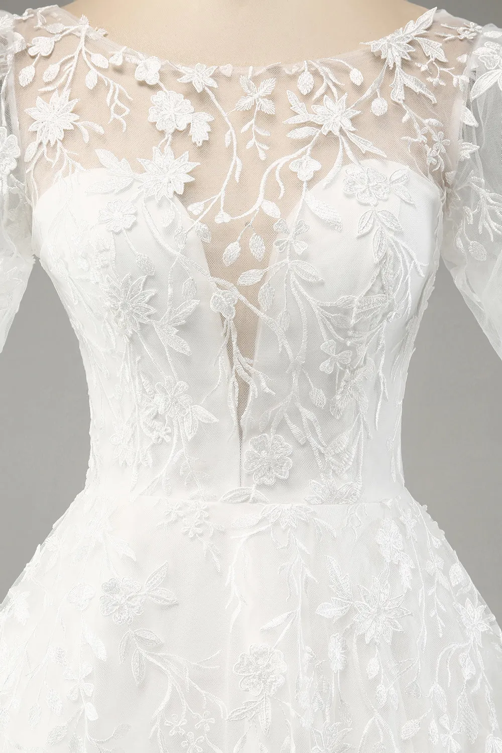 Avorio A-Line Maniche A Sbuffo Abito Da Sposa Con Applicazioni