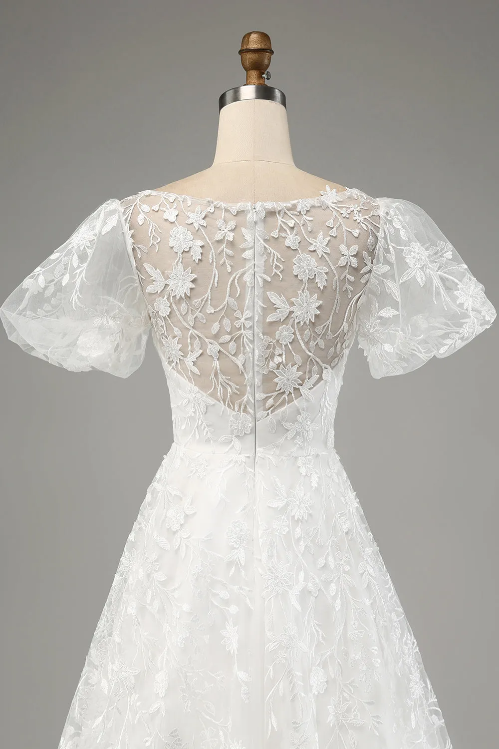 Avorio A-Line Maniche A Sbuffo Abito Da Sposa Con Applicazioni