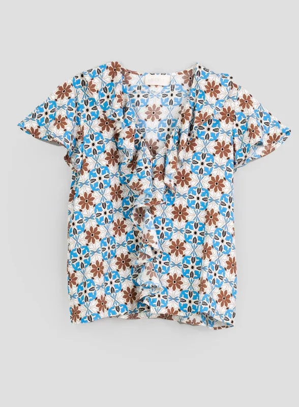 Blusa in tessuto stampato turchese - iBlues
