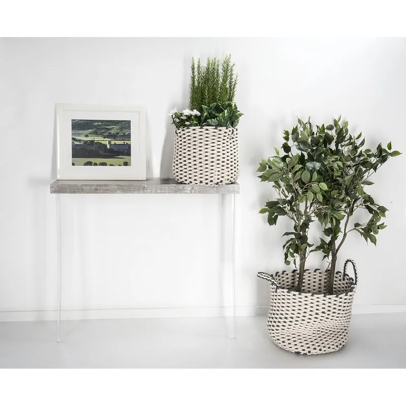 Braid Set di tre contenitori in corda di cotone intrecciata, mix bianco e grigio