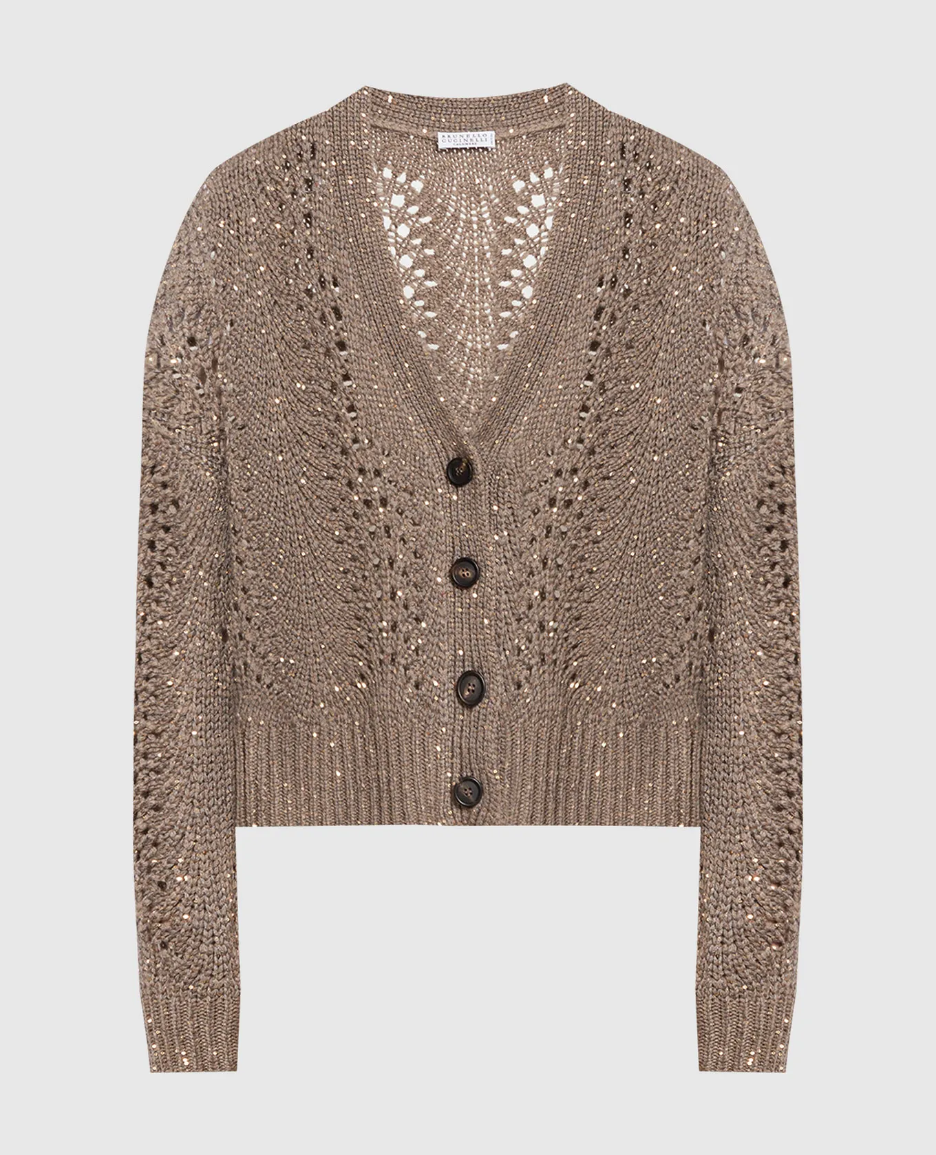 Brunello Cucinelli Cardigan marrone con motivo traforato con paillettes MPT361506