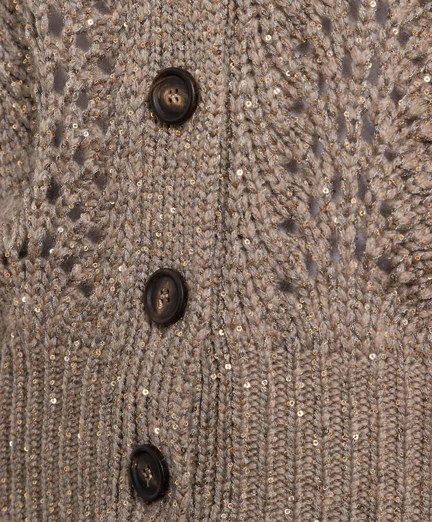 Brunello Cucinelli Cardigan marrone con motivo traforato con paillettes MPT361506