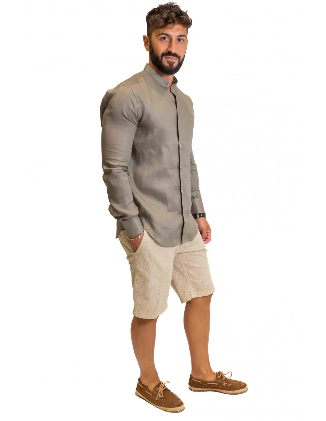 Camicia Filangieri - Collo Coreano - Lino Fango