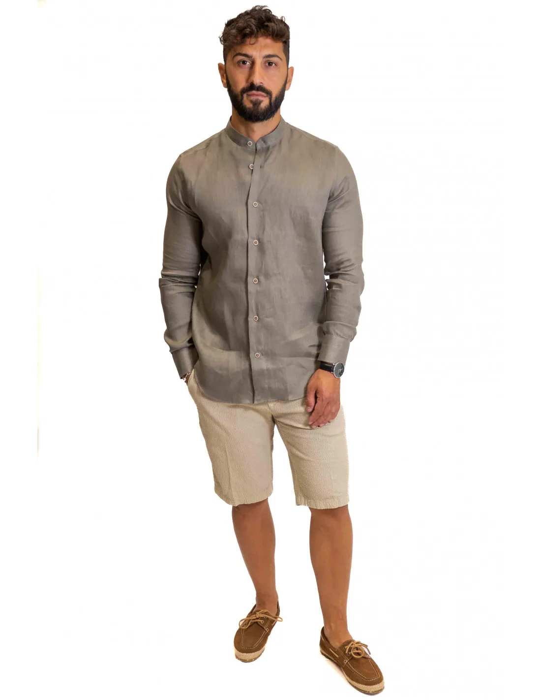 Camicia Filangieri - Collo Coreano - Lino Fango