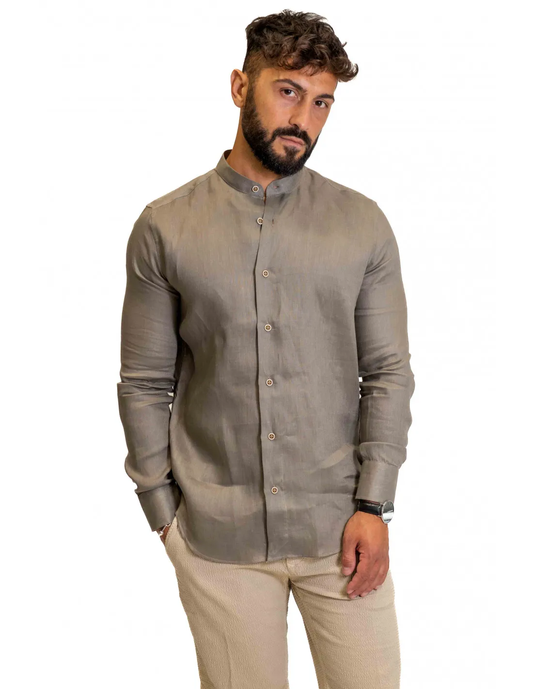 Camicia Filangieri - Collo Coreano - Lino Fango