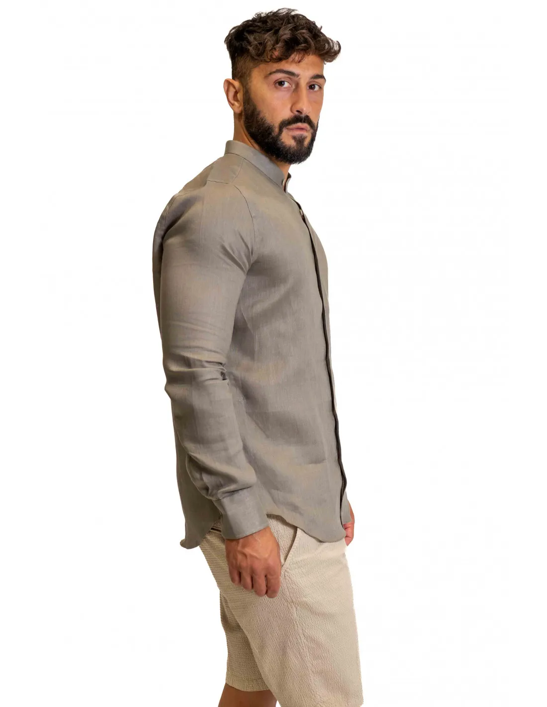 Camicia Filangieri - Collo Coreano - Lino Fango