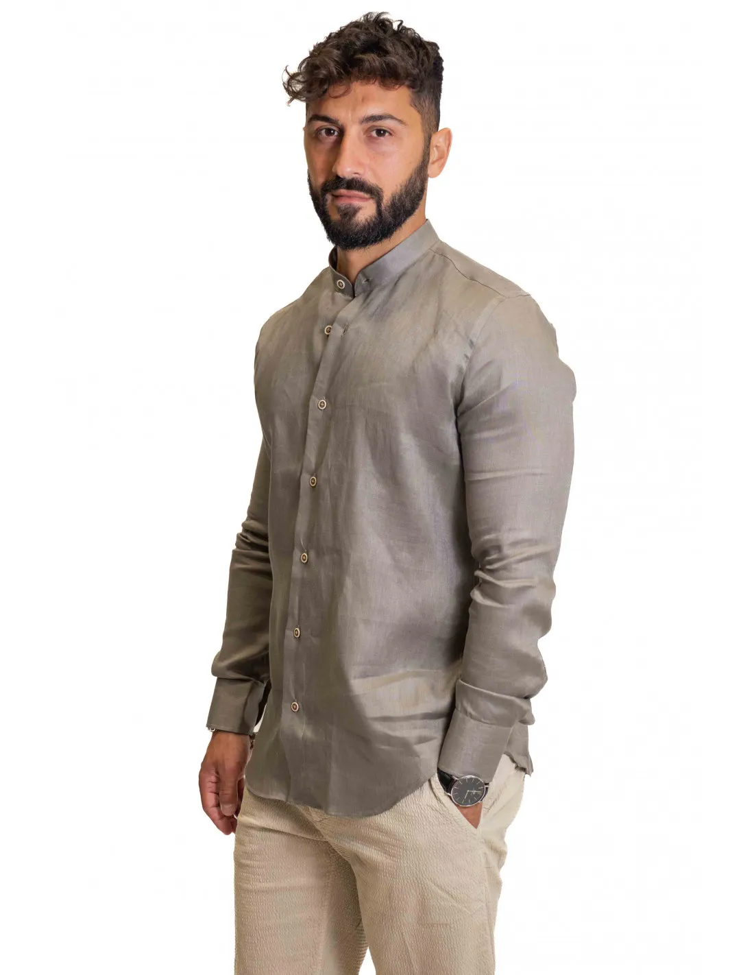 Camicia Filangieri - Collo Coreano - Lino Fango