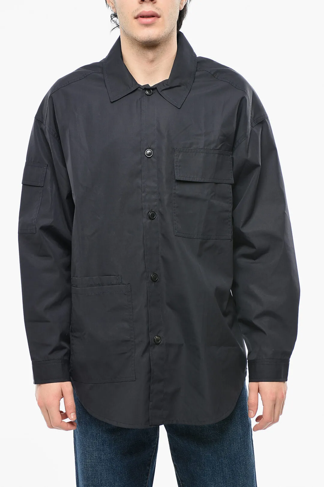 Camicia Utility in Cotone a Collo Francese