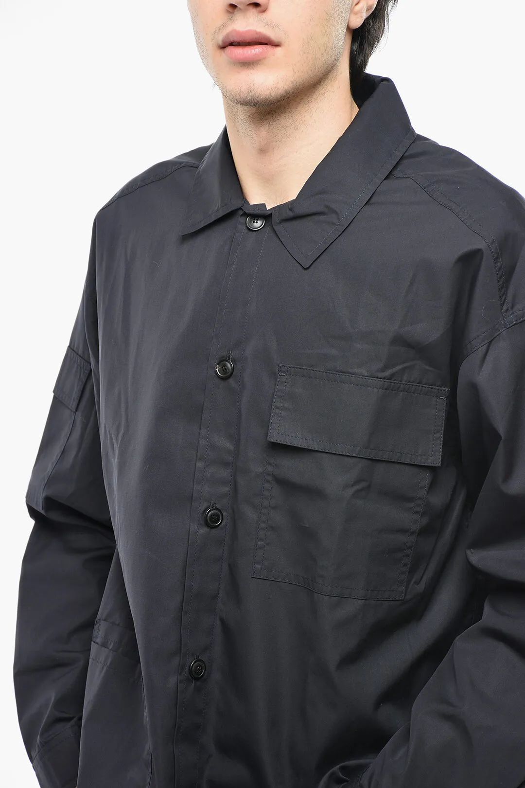 Camicia Utility in Cotone a Collo Francese