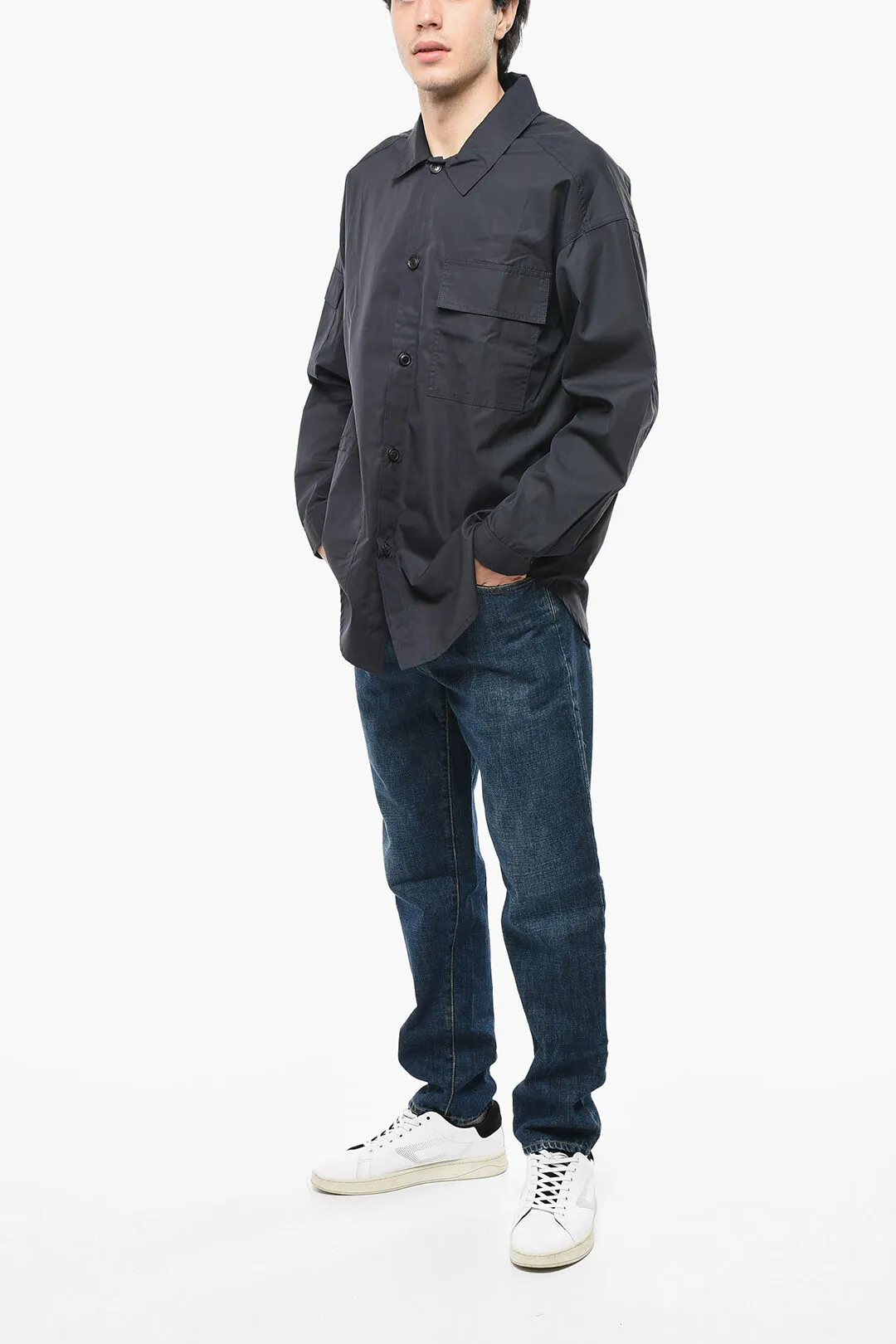 Camicia Utility in Cotone a Collo Francese