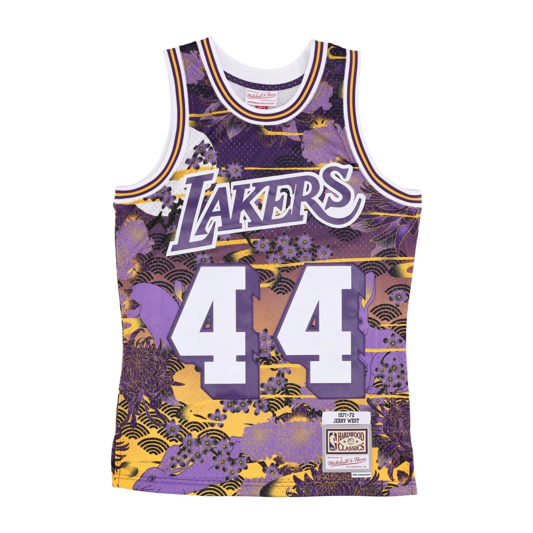 Canotta Basket Uomo Nba Ah Swingman Jersey 5.0 Hardwood Classics 1971 No 44 Jerry West Loslak Purple/yellow