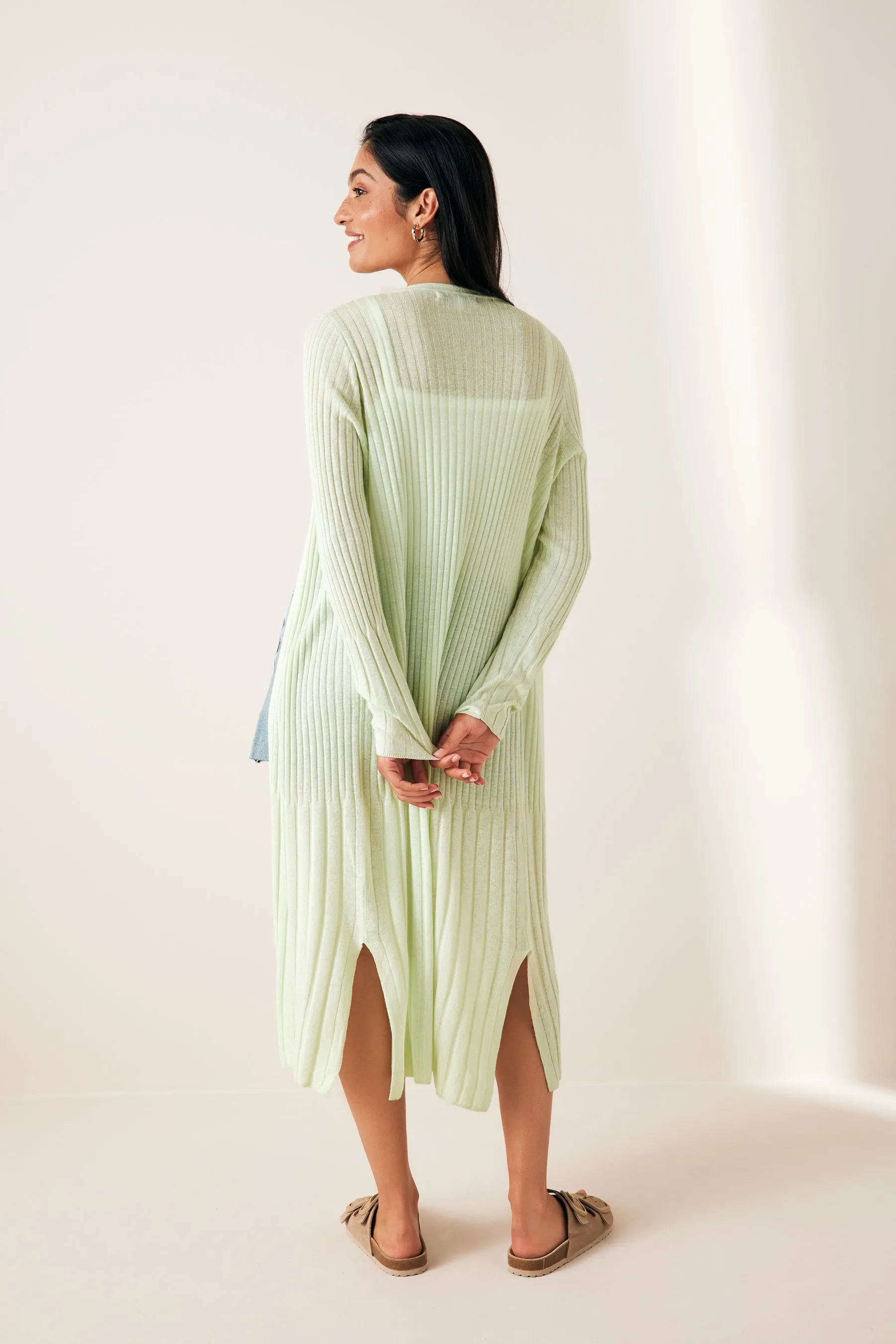 Cardigan lungo in lino a coste