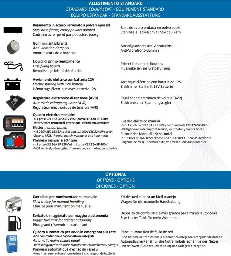 CGM D22000T Generatore di corrente Diesel 16kW, trifase 400V, con sistema di avviamento elettrico e regolatore di tensione AVR