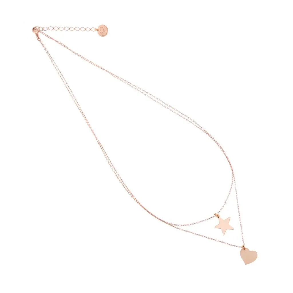 Collana cuore e stella doppia in argento 925 rosa