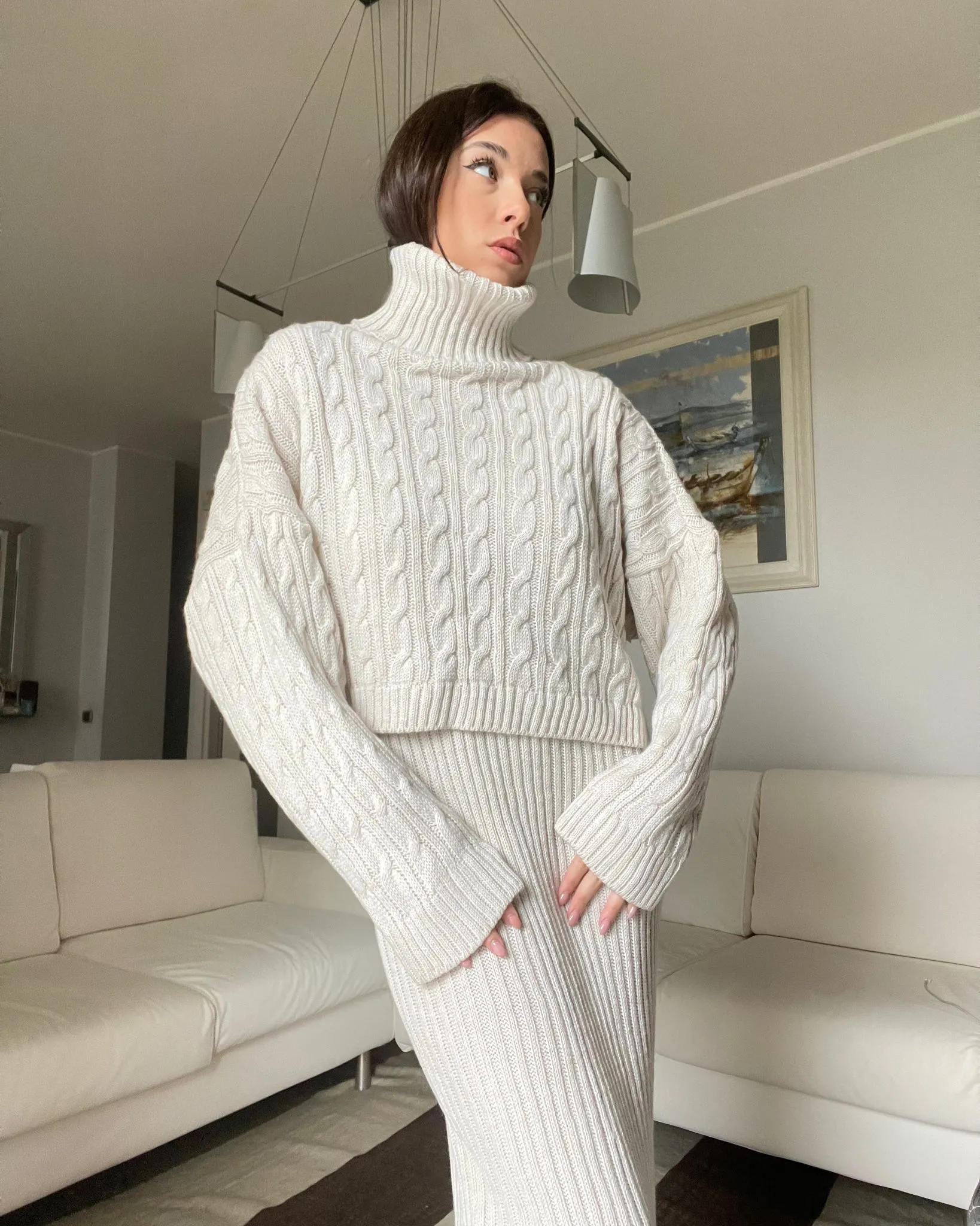 Coordinato vestito in maglia - Beige