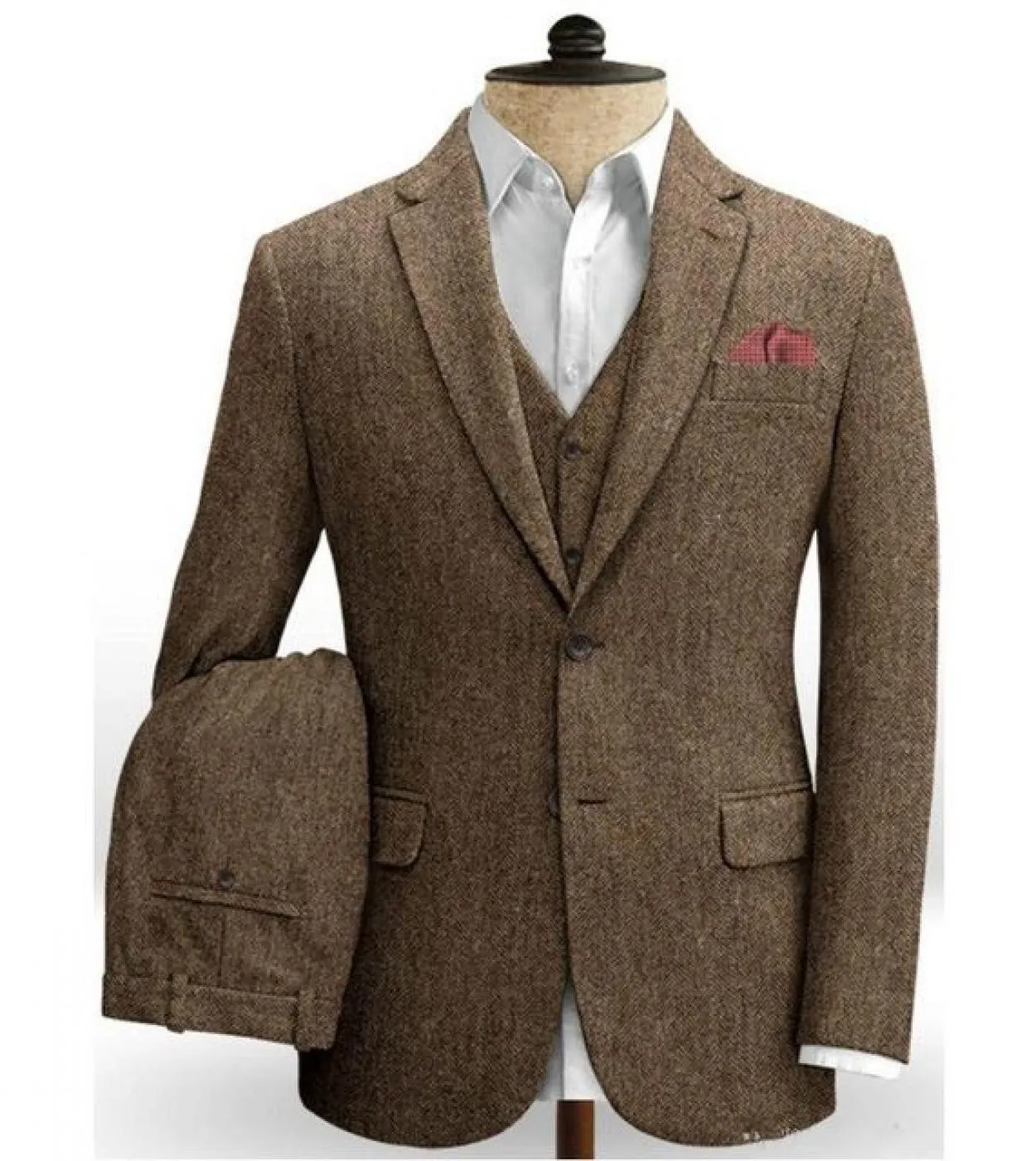 Costume Homme Brown Tweed Mens Dinner Party Abito casual Smoking dello sposo Blazer da sposa Abiti per uomo 3 pezzi giacca  pa
