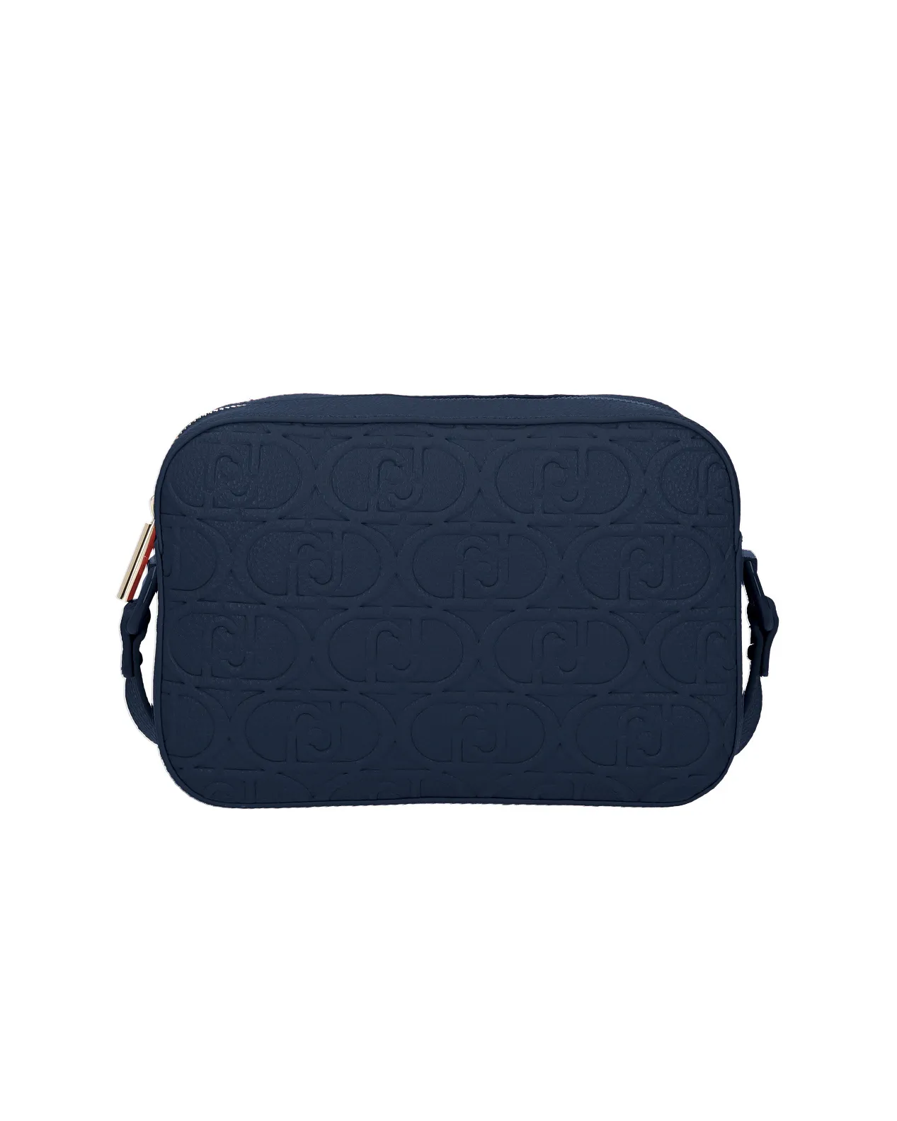 Cross bag blu squadrata in similpelle martellata a motivo monogram a rilievo in tono con tracolla rimovibile