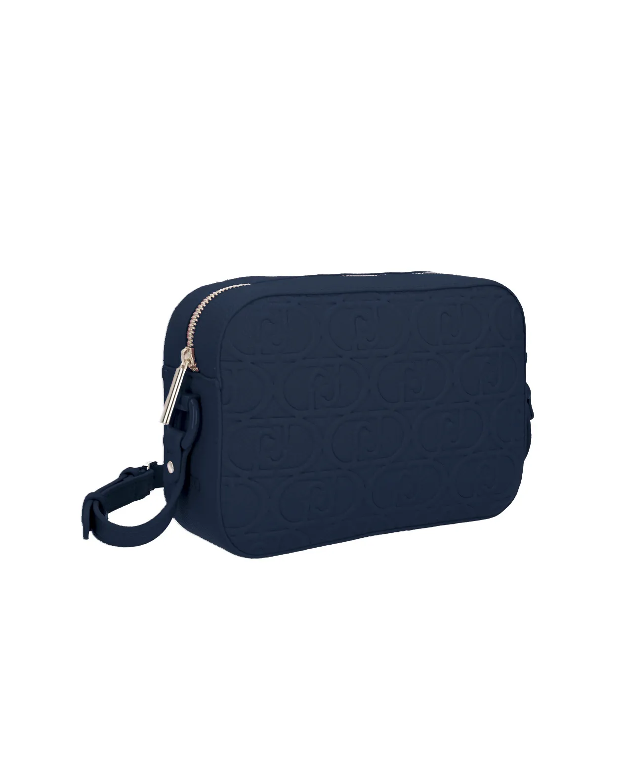 Cross bag blu squadrata in similpelle martellata a motivo monogram a rilievo in tono con tracolla rimovibile