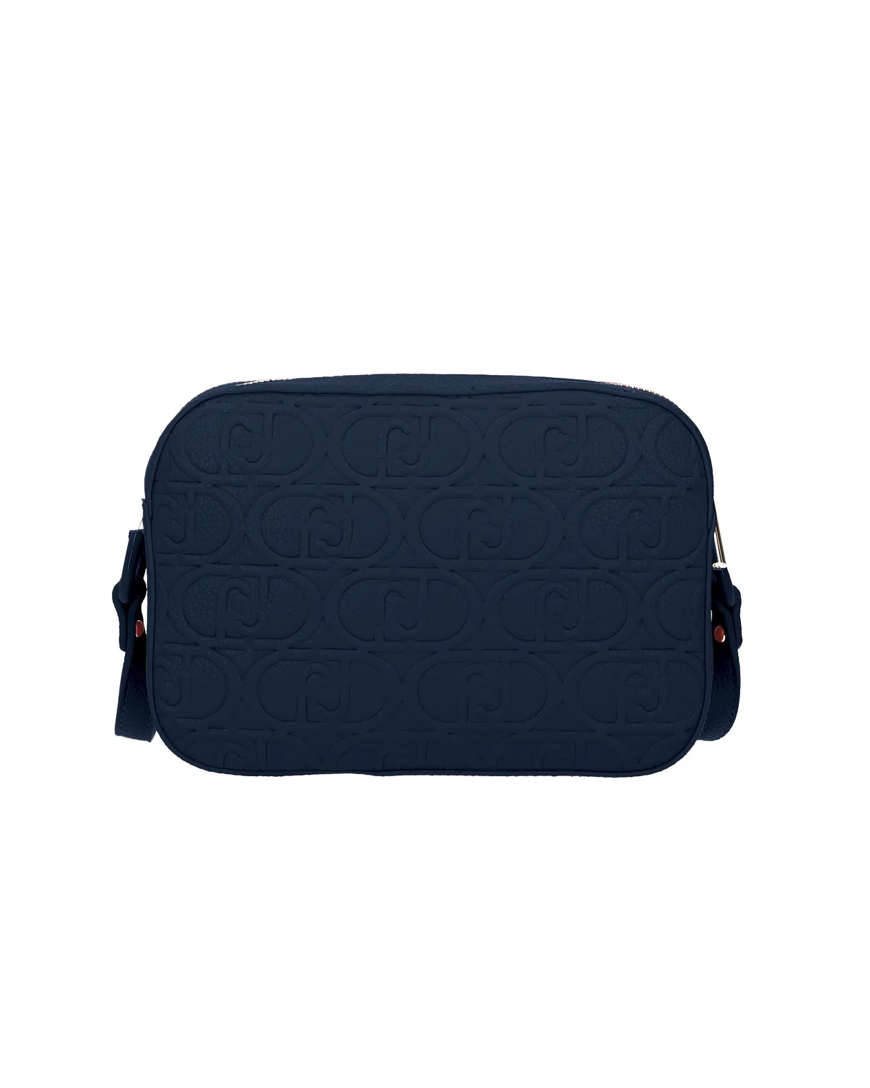 Cross bag blu squadrata in similpelle martellata a motivo monogram a rilievo in tono con tracolla rimovibile