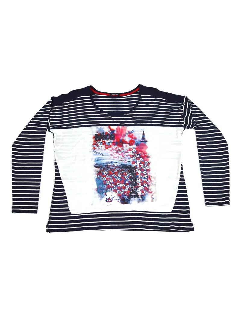 ELENA MIRO' t-shirt maglia manica lunga blu a righe bianche