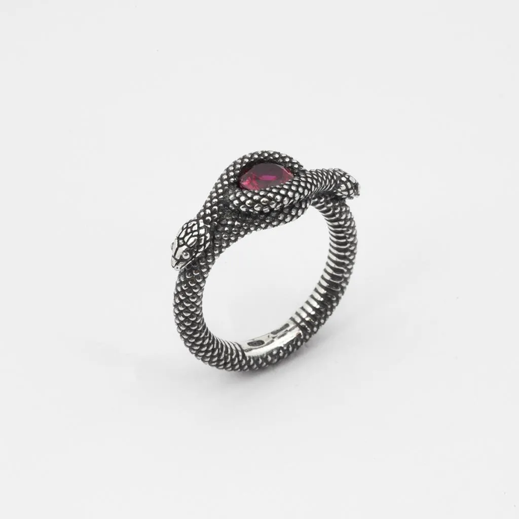 Fedina serpente solitario corindone argento brunito Nove25 Mis.12