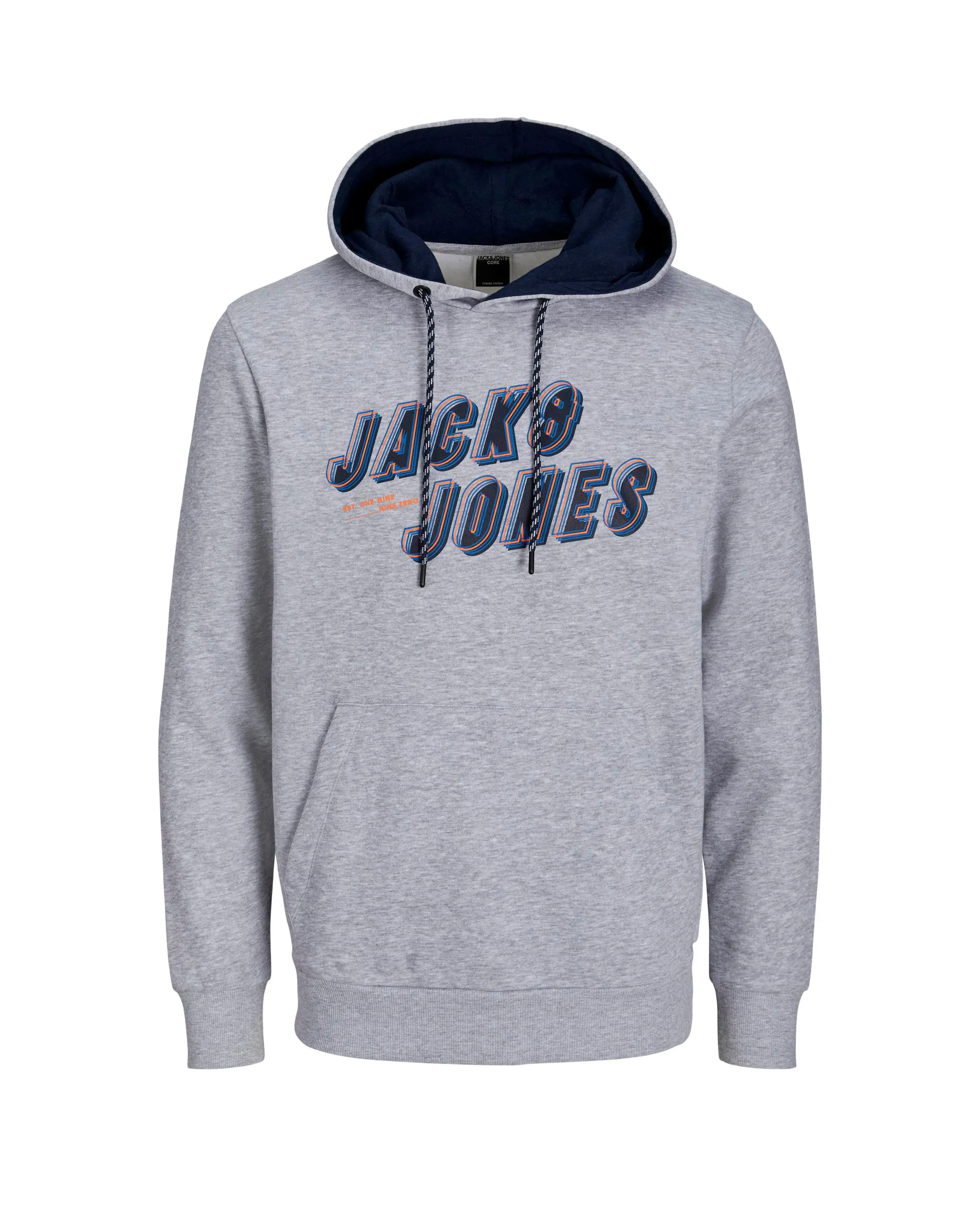 Felpa grigia con cappuccio e logo frontale in stile neon