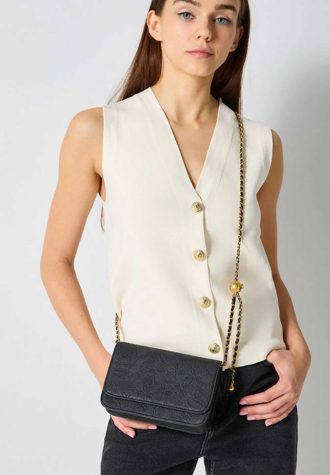 FLOWER PATTERN WITH CHAIN STRAP - Borsa a tracolla