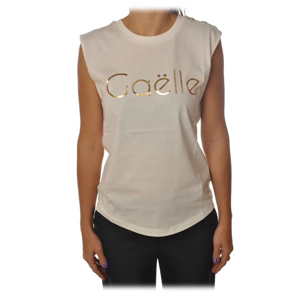 Gaëlle Paris - T-Shirt Girocollo Senza Manica - Bianco - T-Shirt - Made in Italy - Luxury Exclusive Collection