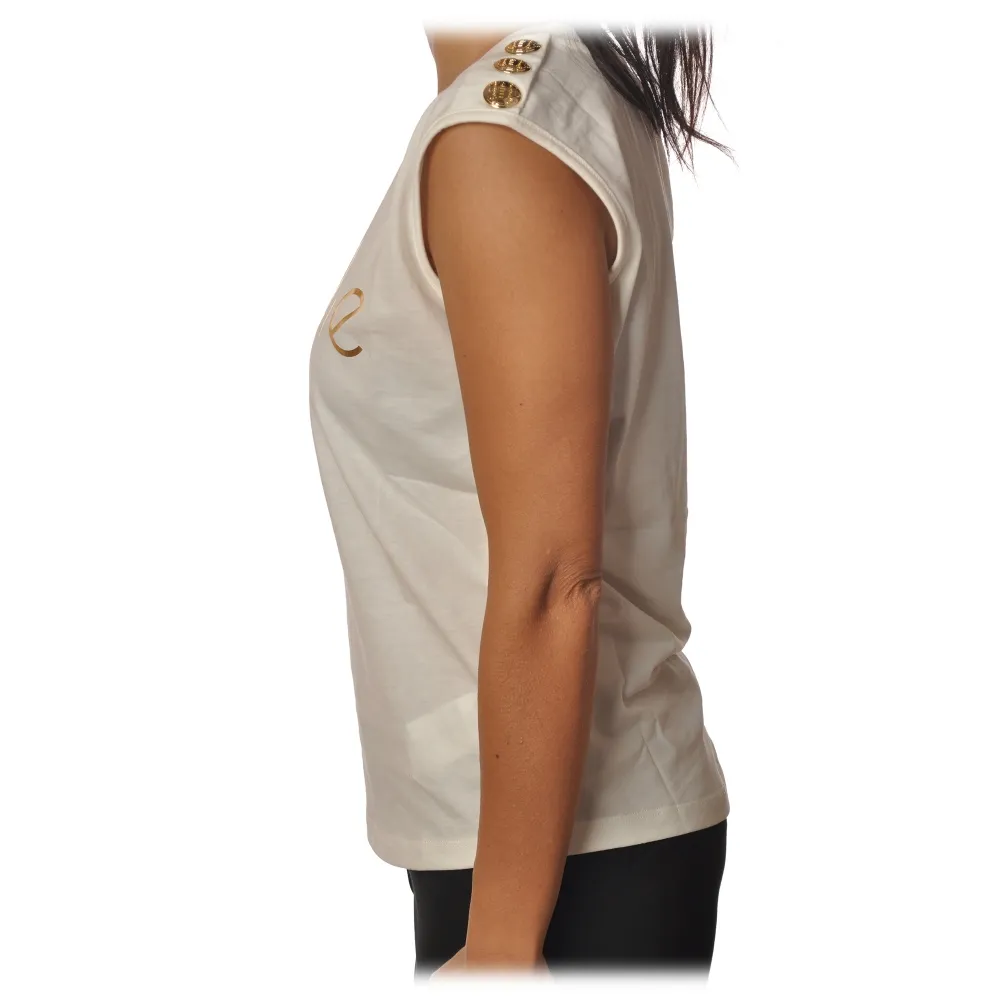 Gaëlle Paris - T-Shirt Girocollo Senza Manica - Bianco - T-Shirt - Made in Italy - Luxury Exclusive Collection