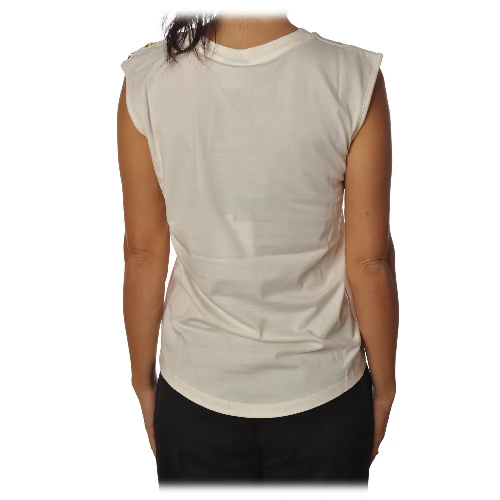 Gaëlle Paris - T-Shirt Girocollo Senza Manica - Bianco - T-Shirt - Made in Italy - Luxury Exclusive Collection