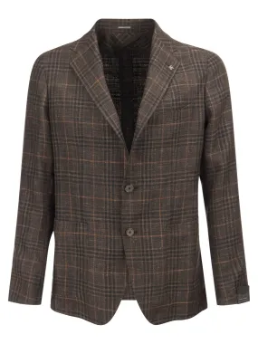 Giacca in Lana, Seta e Lino con motivo Tartan