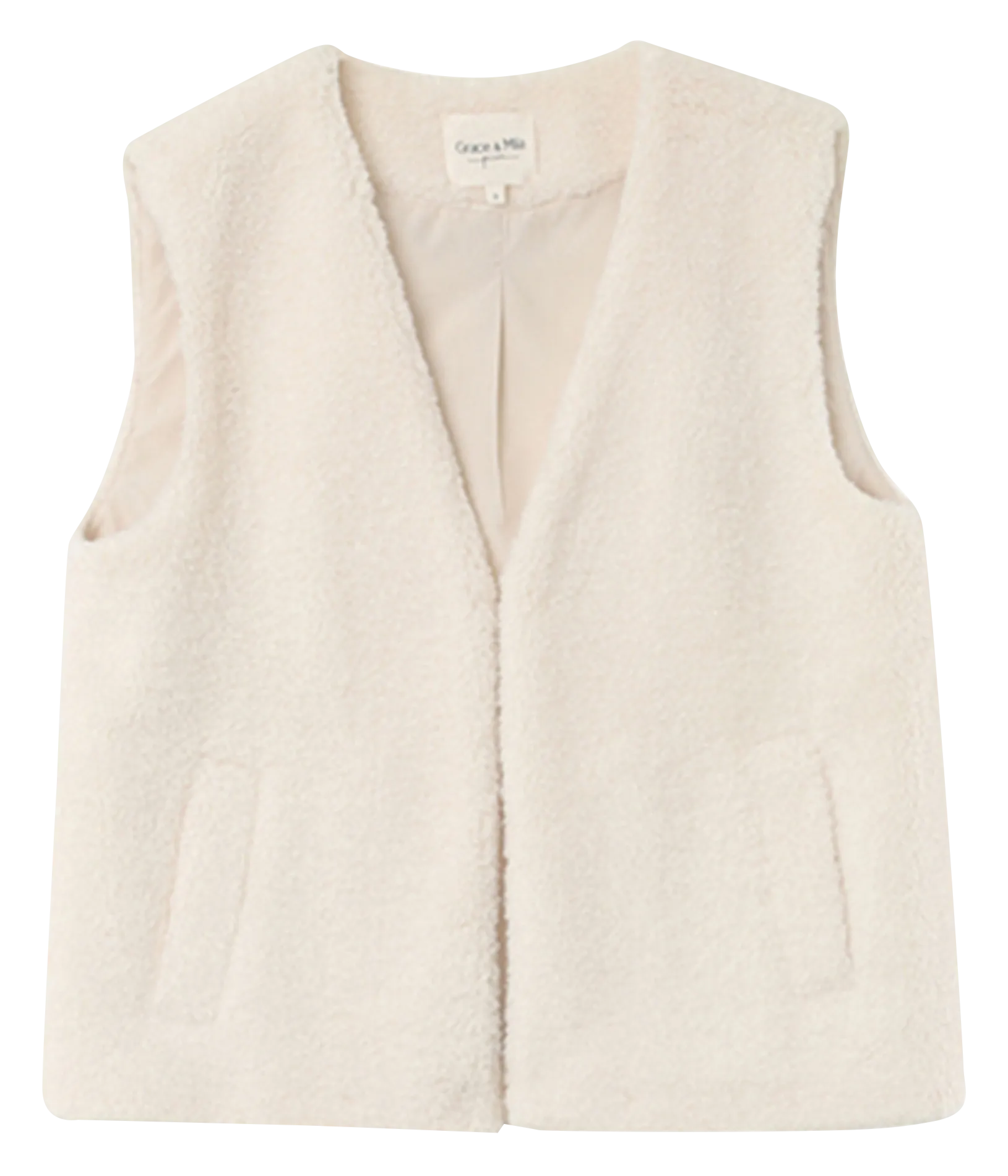  GRACE ET MILA   NIU - Giacca corta senza maniche effetto shearling | Beige
