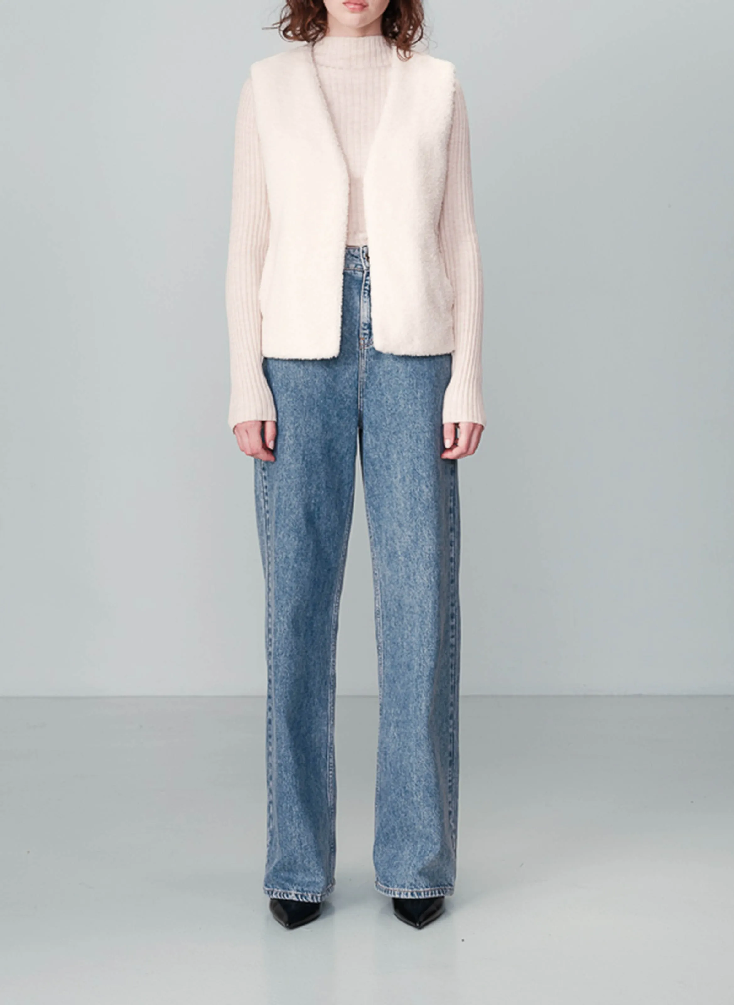  GRACE ET MILA   NIU - Giacca corta senza maniche effetto shearling | Beige