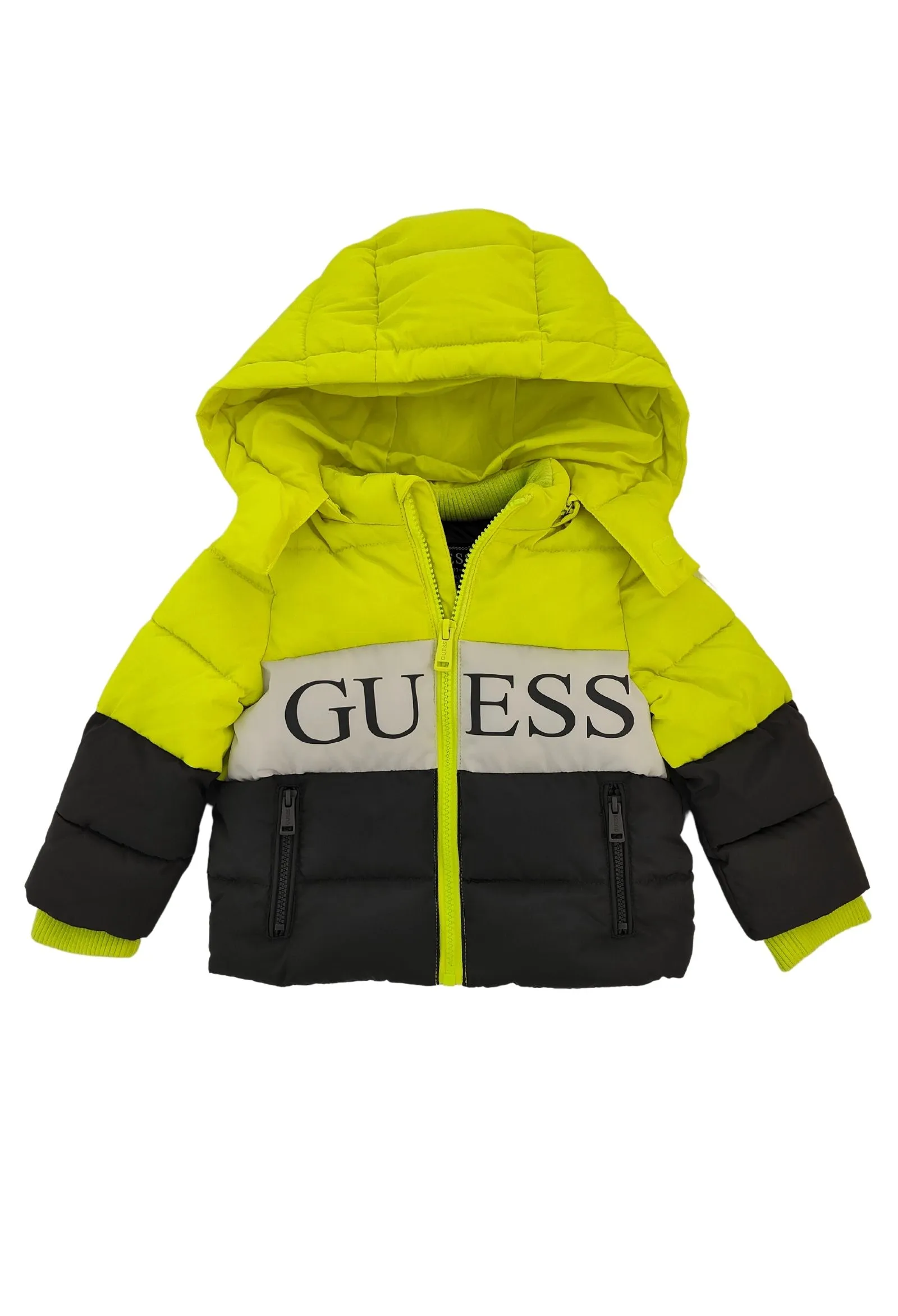 GUESS kids  piumino nero e giallo logo